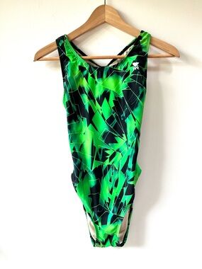 TYR Green Geometric One-Piece Swimsuit - Size 38/XL